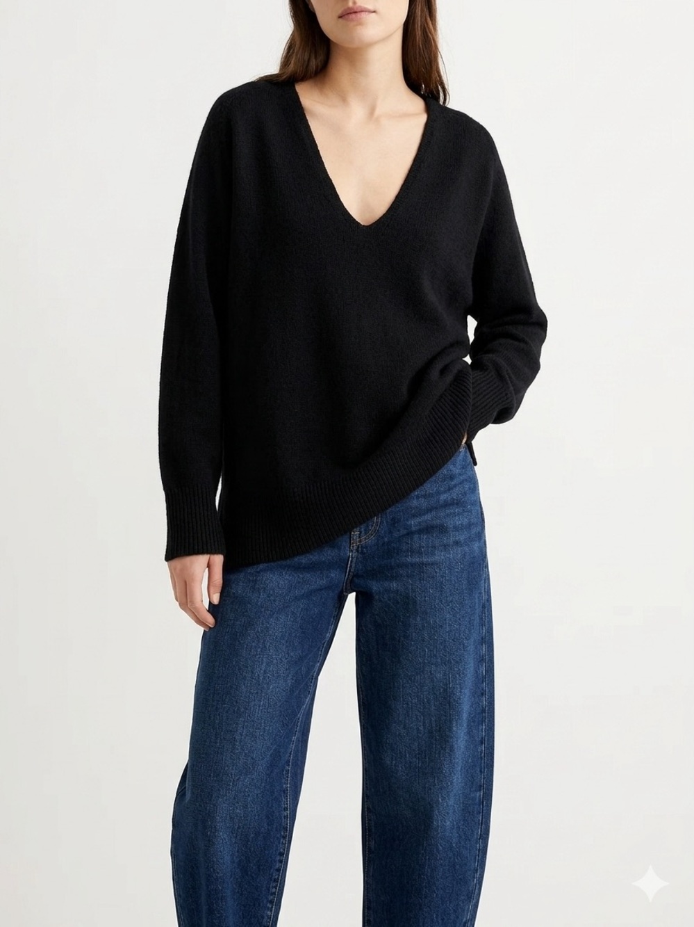 J.Crew Black Stretch-Wool V-Neck Tunic Sweater S Quiet Luxury Elevated Basics